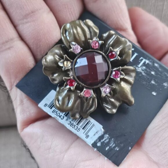 Mixit Women Ring Marroon Faux Stone Bronze Tone Fashion Jewelry Stretchable - Picture 3 of 12